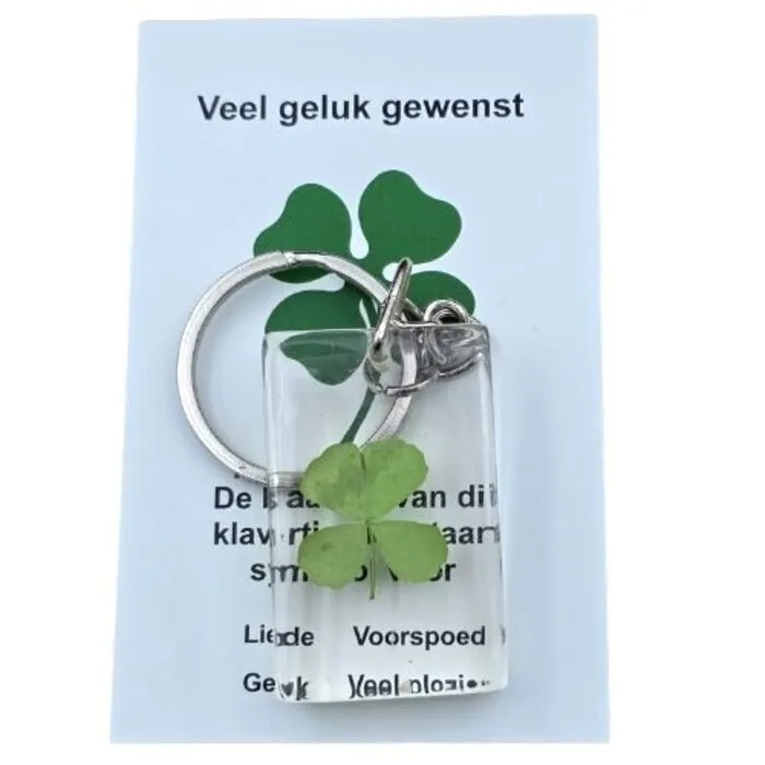 Sleutelhanger Klavertje Vier – Geluksbrenger met Kaartje