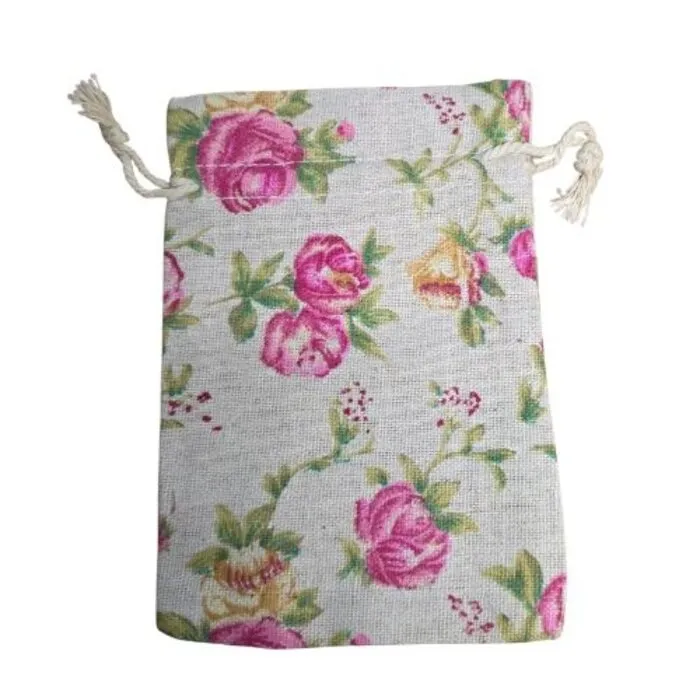 Cadeau Buideltje Rozen – Stoffen Zakje met Trekkoord – 14 cm