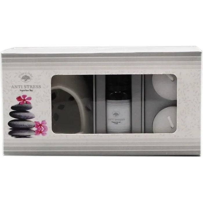 Anti Stress oliebrander set met geurolie en waxinelichtjes