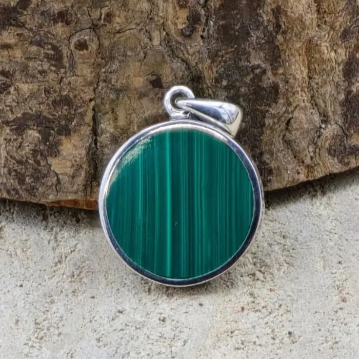 Zon en maan ingelegd met edelsteen Malachiet - 925 sterling zilver