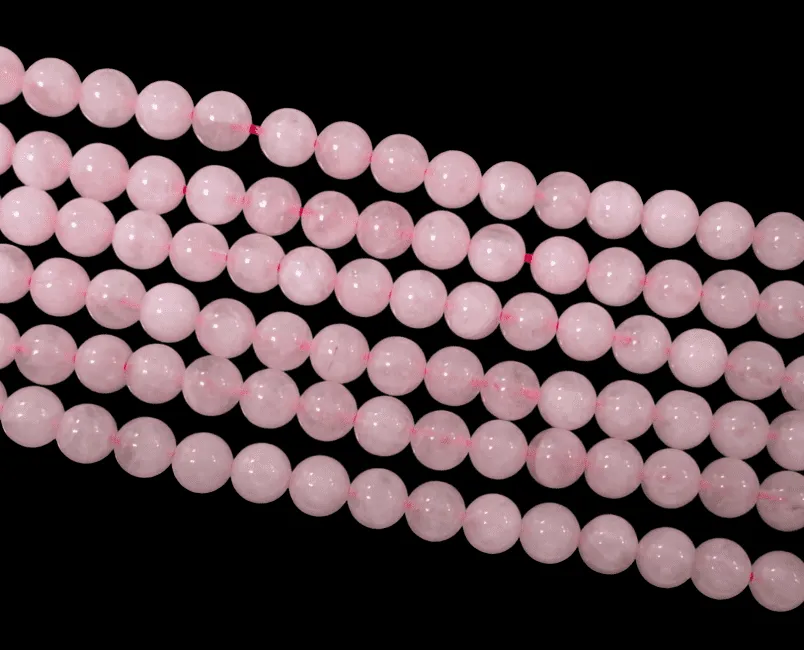 Rozenkwarts kralen van 6 mm aan een draad van 40 cm