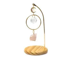 Suncatcher op houten voet maan met rozenkwarts