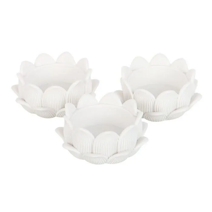 Witte Lotusbloem Theelichthouders Set van 3 - Meditatie Decoratie