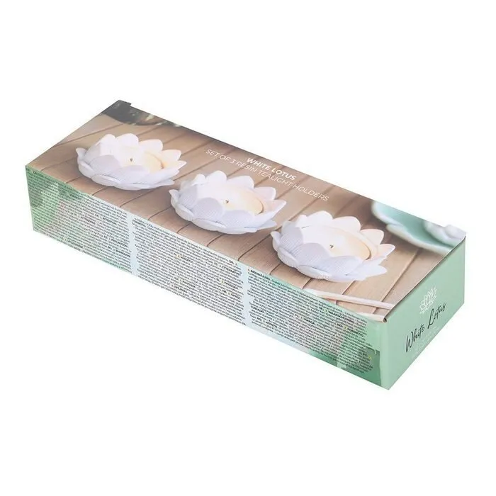 Witte Lotusbloem Theelichthouders Set van 3 - Meditatie Decoratie