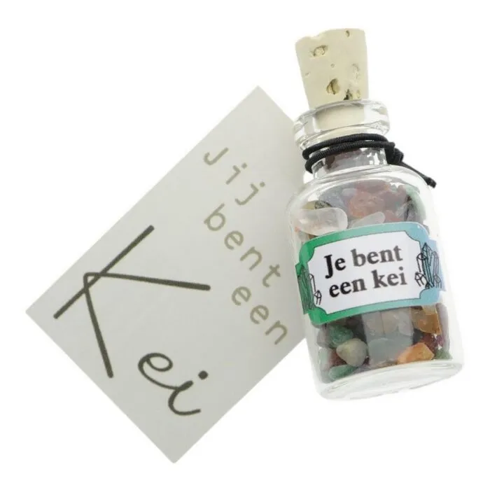 Jij Bent een Kei Flesje met Edelstenen - Klein Cadeautje
