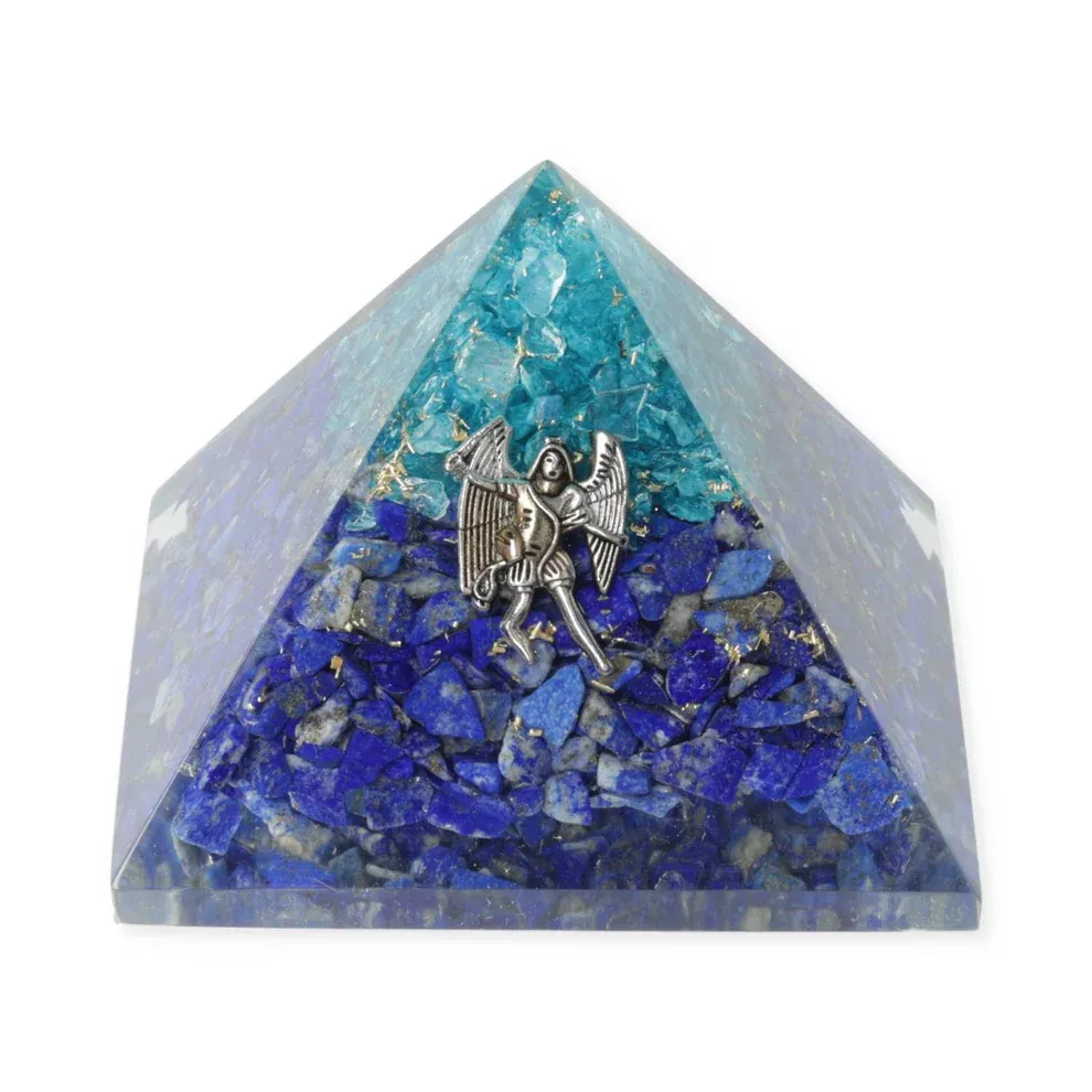 Orgoniet piramide lapis lazuli en aquamarijn met engel Michaël