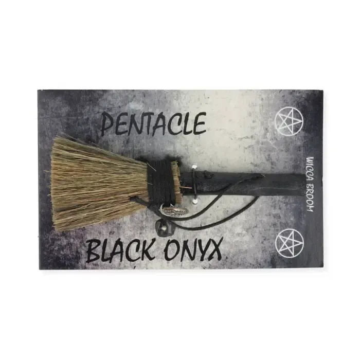 Mini Bezem Pentacle met Zwarte Onyx | Spirituele Decoratie