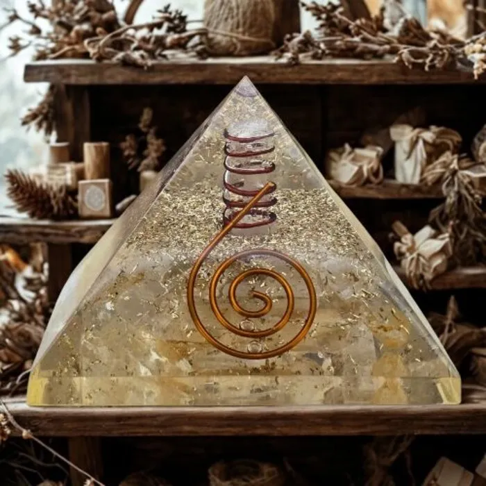 Piramide Orgone met Bergkristal puntjes