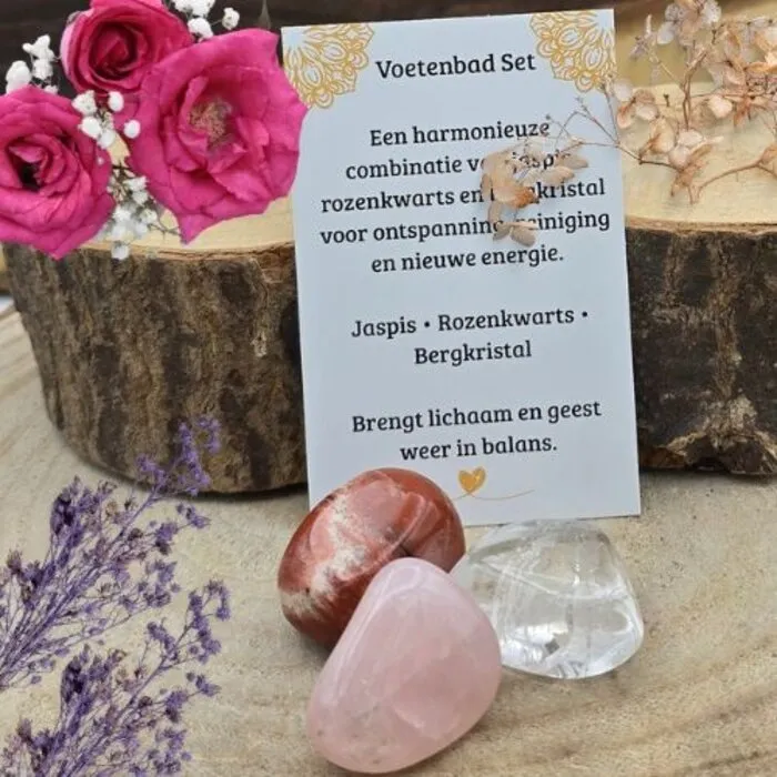 Edelsteen Voetenbad Set met Rozenkwarts, Rode Jaspis & Bergkristal