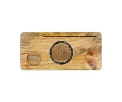 Kaarthouder Flower of life toermalijn en pyriet mangohout