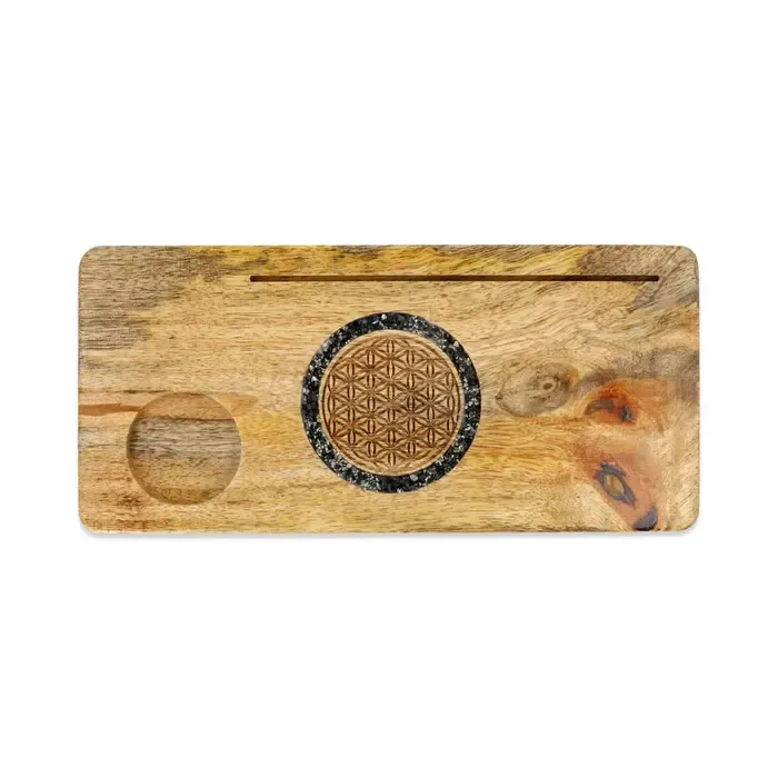 Kaarthouder Flower of Life Toermalijn & Pyriet | Mangohout