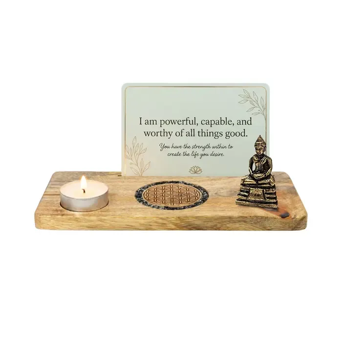 Kaarthouder Flower of Life Toermalijn & Pyriet | Mangohout