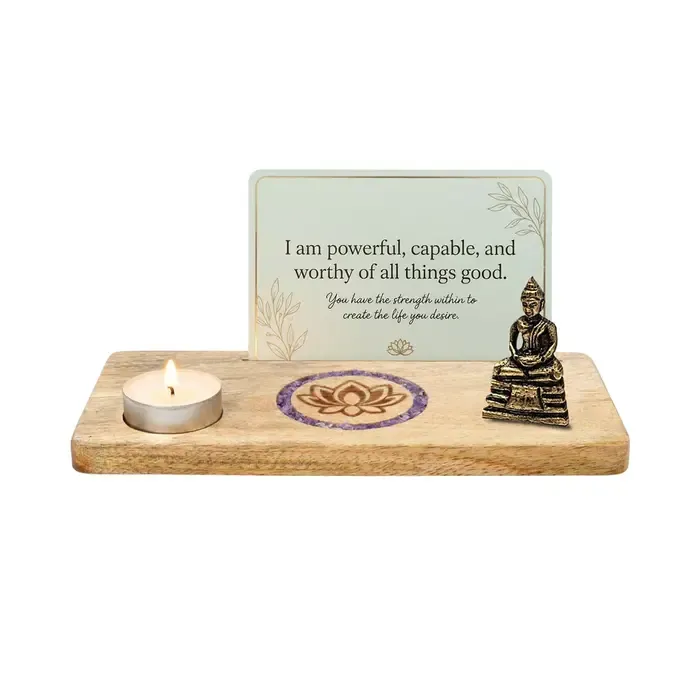 Kaarthouder Lotus Amethist Mangohout | Theelichthouder