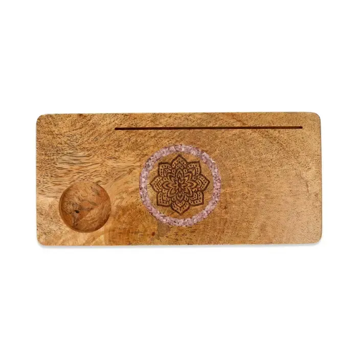 Kaarthouder Mandala Rozenkwarts Mangohout | Theelichthouder