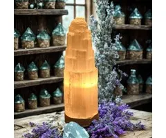 Seleniet IJsberg Lamp 25 cm op Orthoceras Fossielvoet