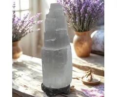 Seleniet IJsberg Lamp 25 cm op Orthoceras Fossielvoet
