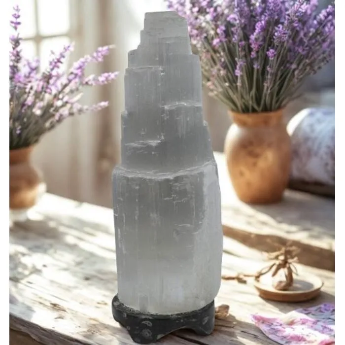 Seleniet IJsberg Lamp 25 cm op Orthoceras Fossielvoet – Inclusief CE Verlichting