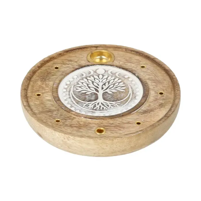 Ronde Wierookhouder Levensboom Mangohout | Houten Wierookhouder