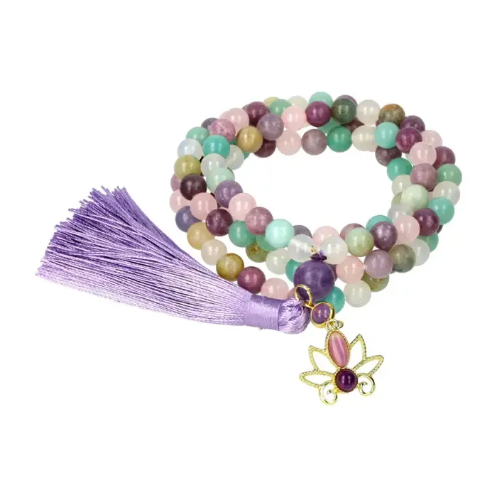 Mala Lotus 108 Kralen | Lepidoliet, Amazoniet & Rozenkwarts