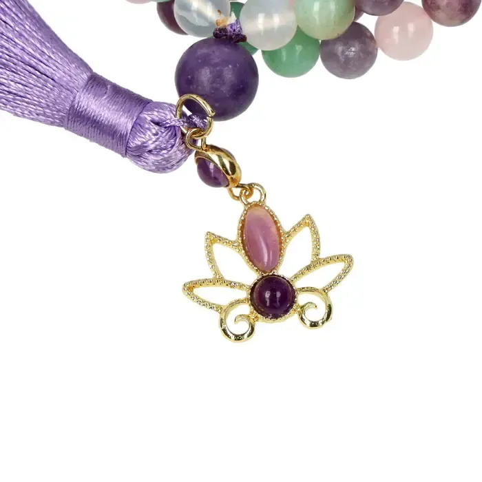 Mala Lotus 108 Kralen | Lepidoliet, Amazoniet & Rozenkwarts