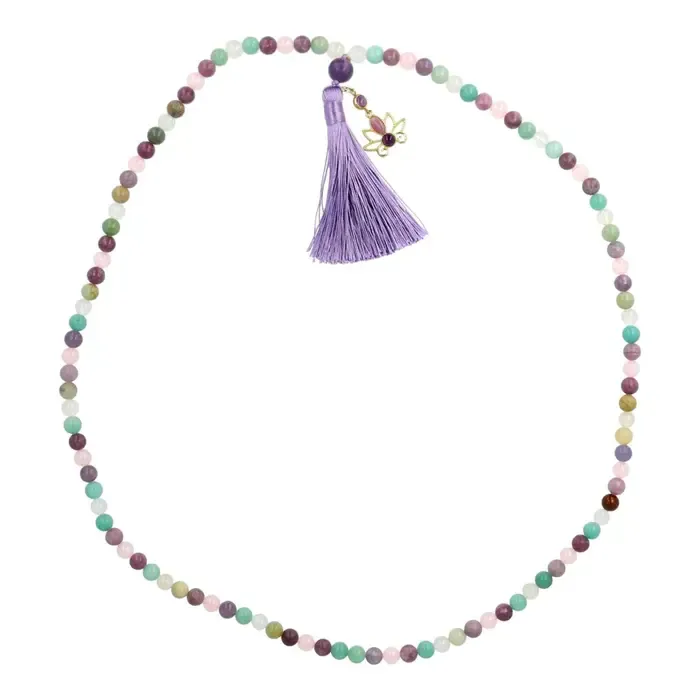 Mala Lotus 108 Kralen | Lepidoliet, Amazoniet & Rozenkwarts