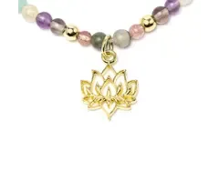 Verstelbare halsketting lotus, aardbeienkwarts, amazoniet, citrien , amethist, rookobsidiaan & hematiet