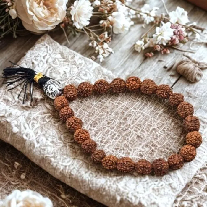Mala armband rudraksha met boeddha hoofd