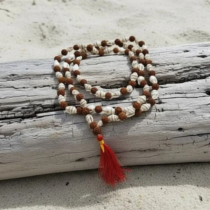 Mala rudraksha en schelpjes