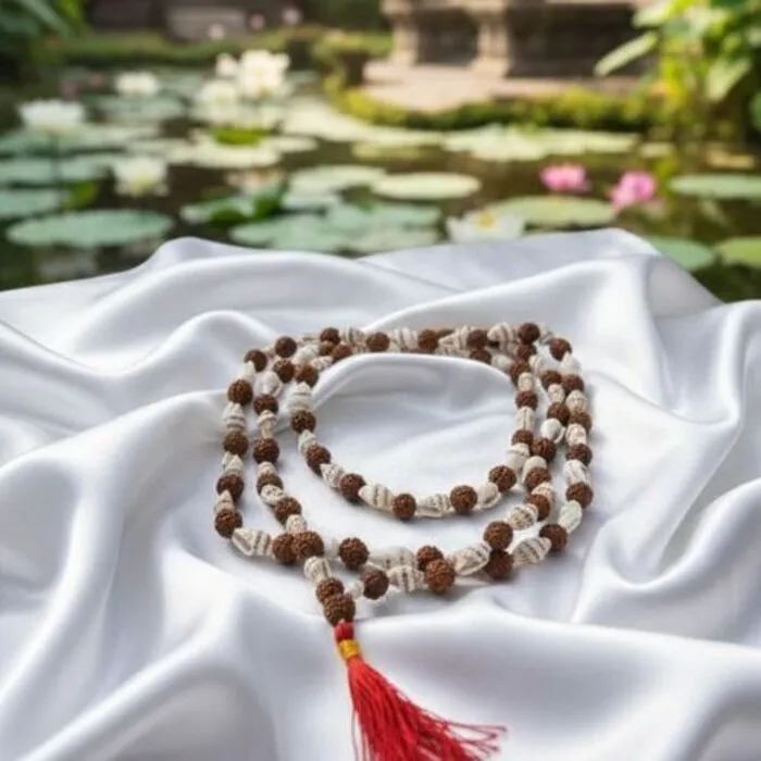 Mala rudraksha en schelpjes
