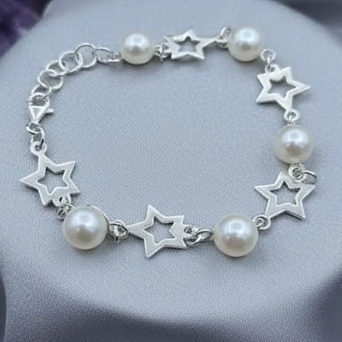 Armband zilver ster parel