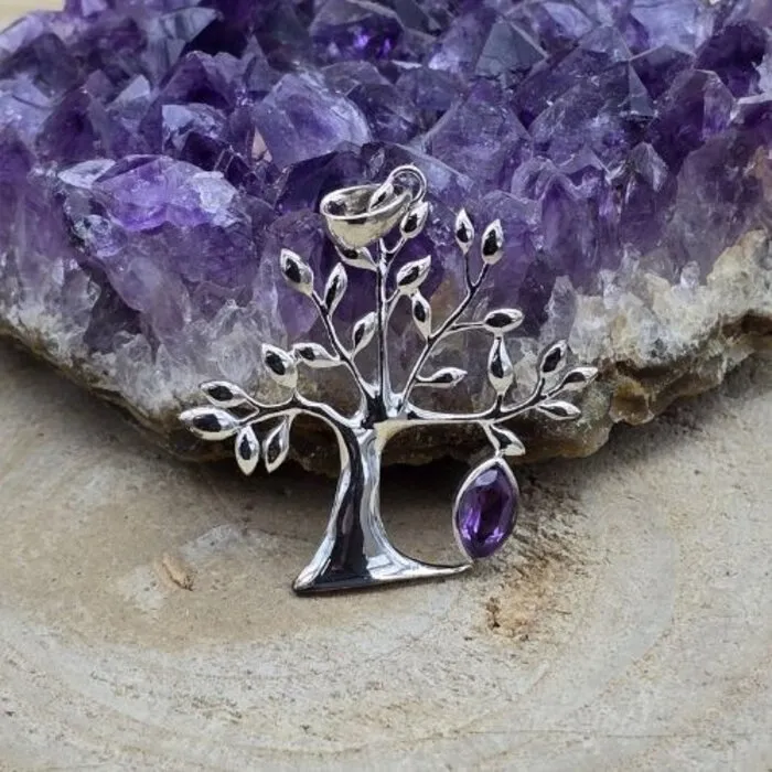 Levensboom hanger zilver met Amethyst