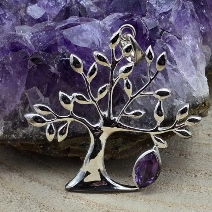 Levensboom hanger zilver met Amethyst