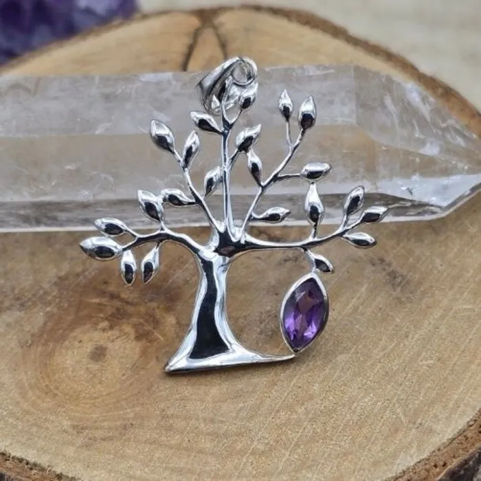 Levensboom hanger zilver met Amethyst