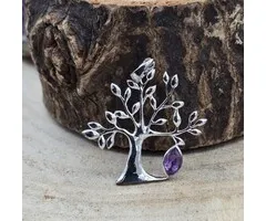 Levensboom hanger zilver met Amethyst