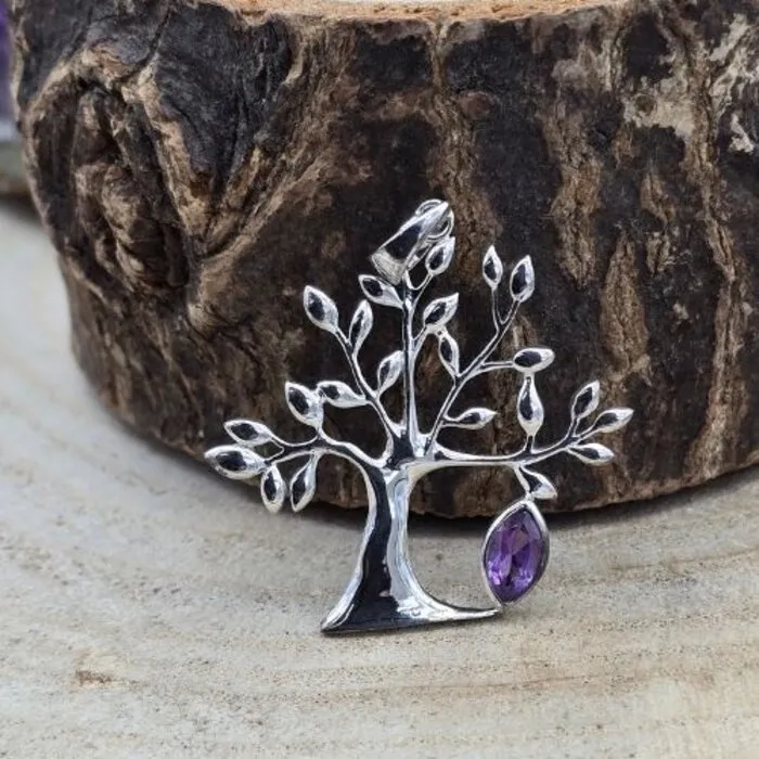 Levensboom hanger zilver met Amethyst