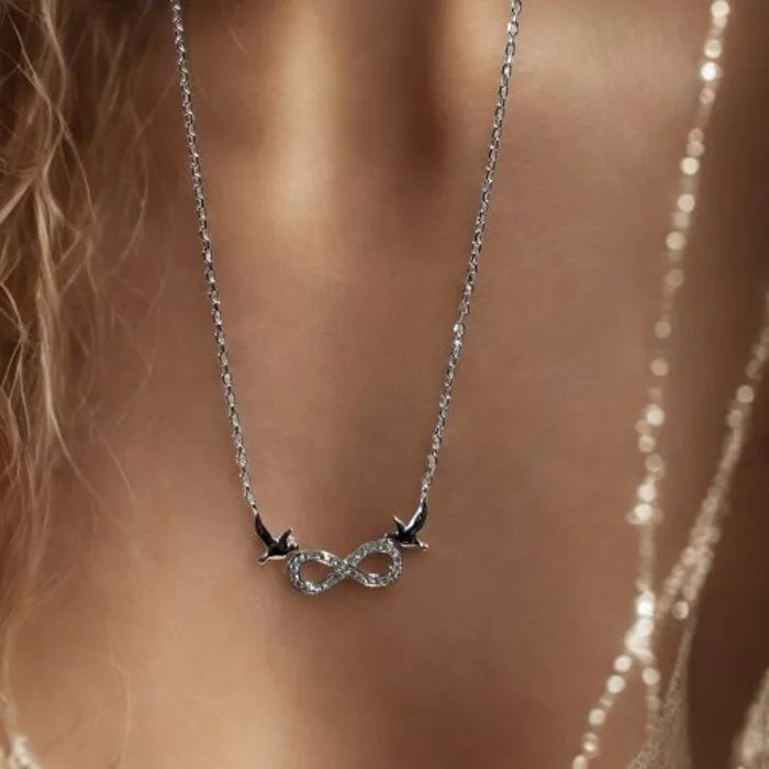 Infinity Halsketting 925 Sterling Zilver – met Duifjes 40-42,5 cm