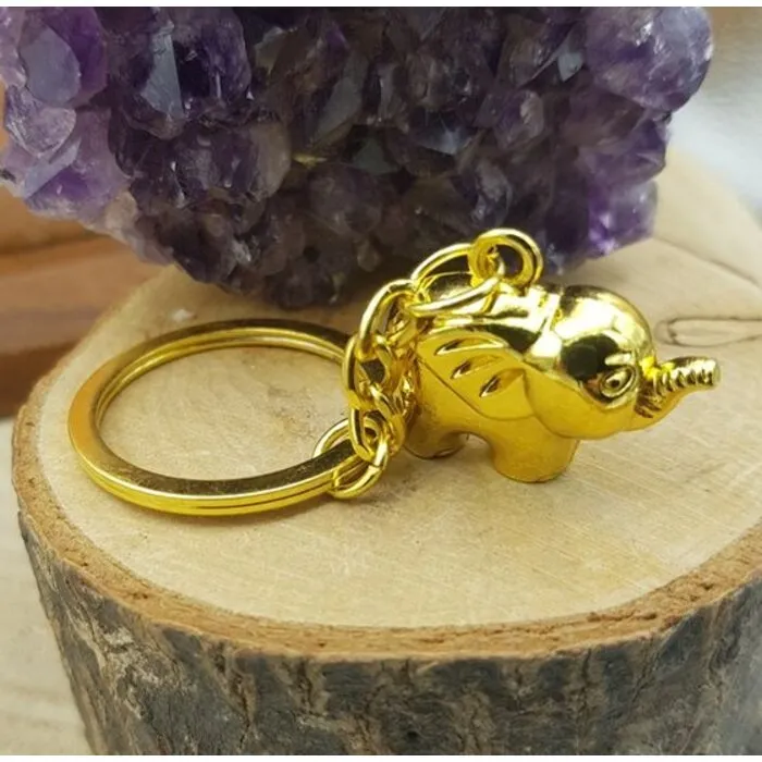 Olifant Sleutelhanger Goudkleurig met Kaartje