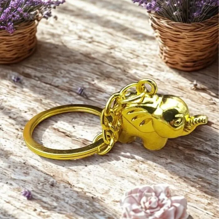 Olifant Sleutelhanger Goudkleurig met Kaartje