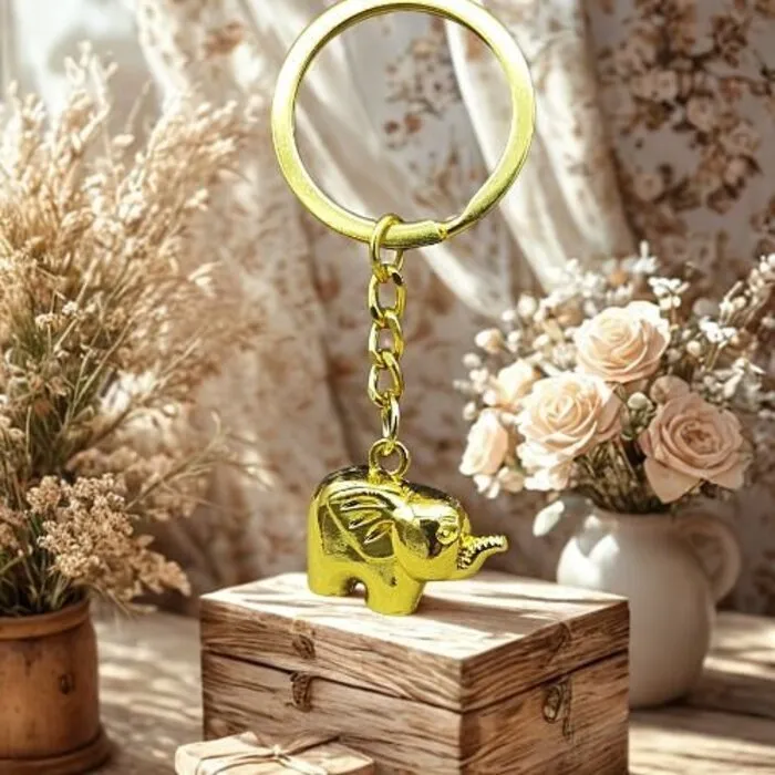 Olifant Sleutelhanger Goudkleurig met Kaartje