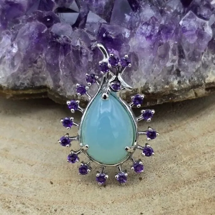 Hanger zilver met chalcedoon en Amethyst
