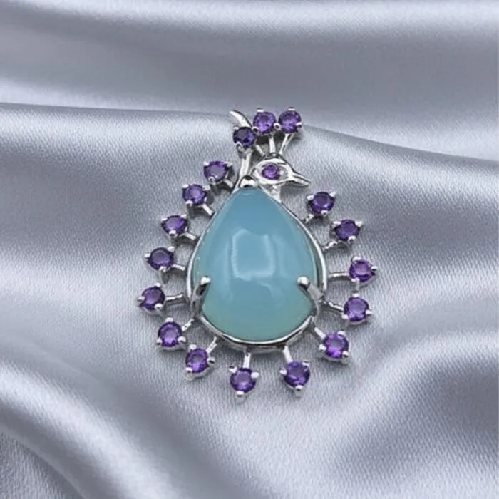 Hanger zilver met chalcedoon en Amethyst
