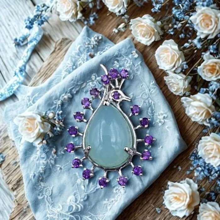 Hanger zilver met chalcedoon en Amethyst