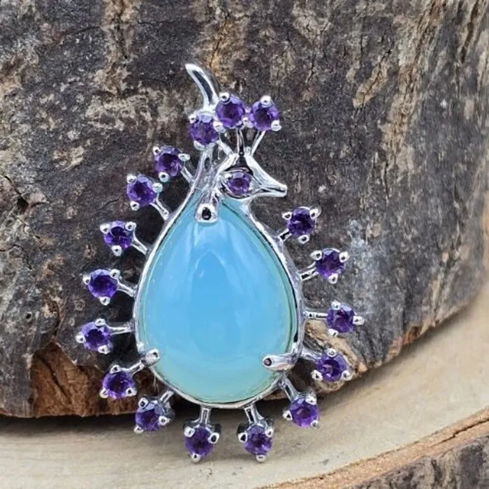 Hanger zilver met chalcedoon en Amethyst