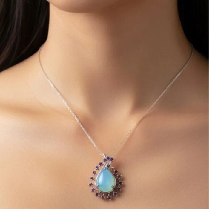 Hanger zilver met chalcedoon en Amethyst