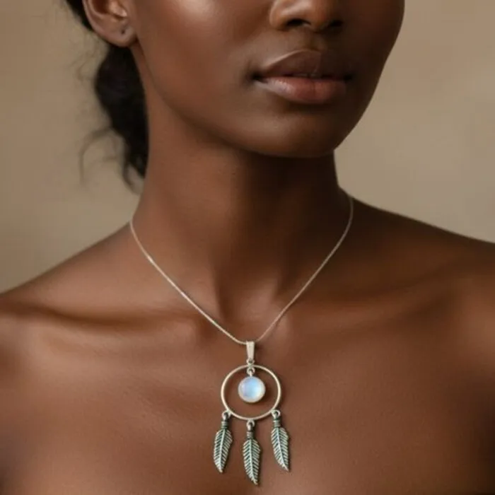 Dromenvanger Hanger met Schelp en Veren – 925 Sterling Zilver