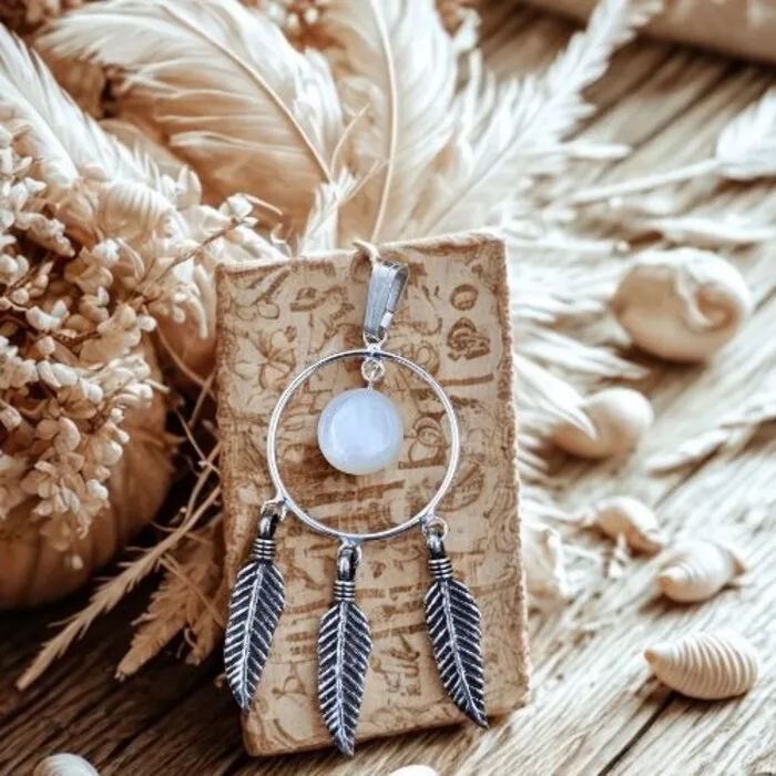 Dromenvanger Hanger met Schelp en Veren – 925 Sterling Zilver