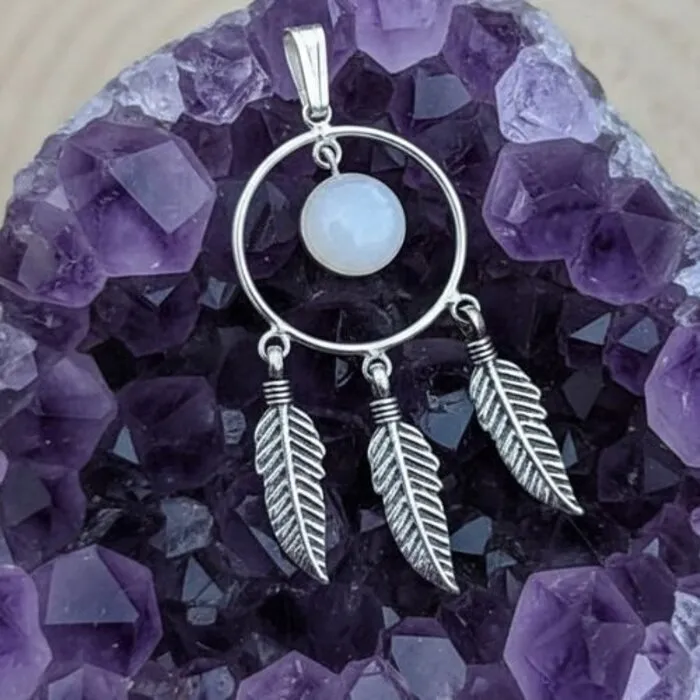 Dromenvanger Hanger met Schelp en Veren – 925 Sterling Zilver