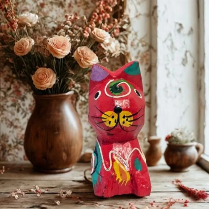 Handgemaakte Houten Kat Fair Trade 6 cm