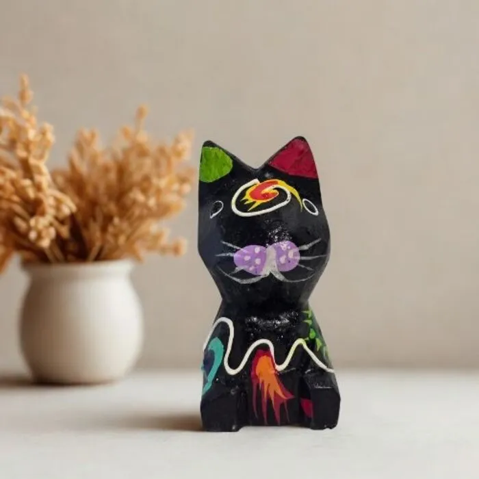 Handgemaakte Houten Kat Fair Trade 6 cm
