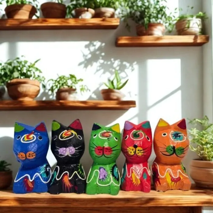 Handgemaakte Houten Kat Fair Trade 6 cm
